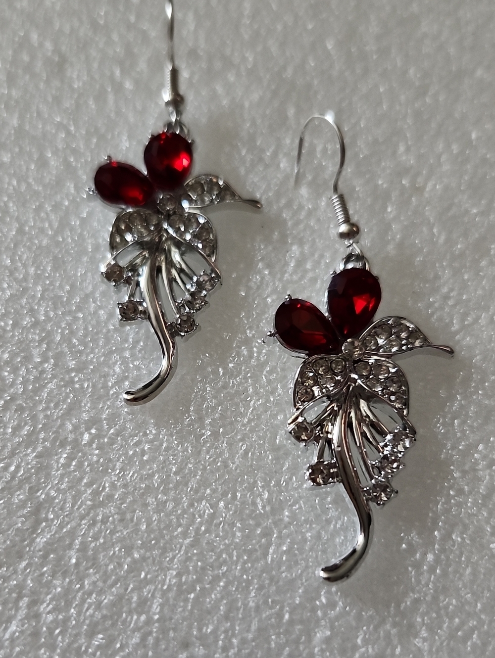 Hand Crafted Red and Silver Floral Drop Earrings